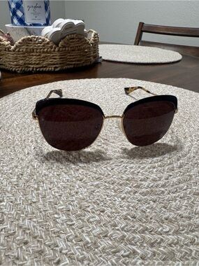 Prada Gold Frame Black Top Brown Lens Women's Sunglasses